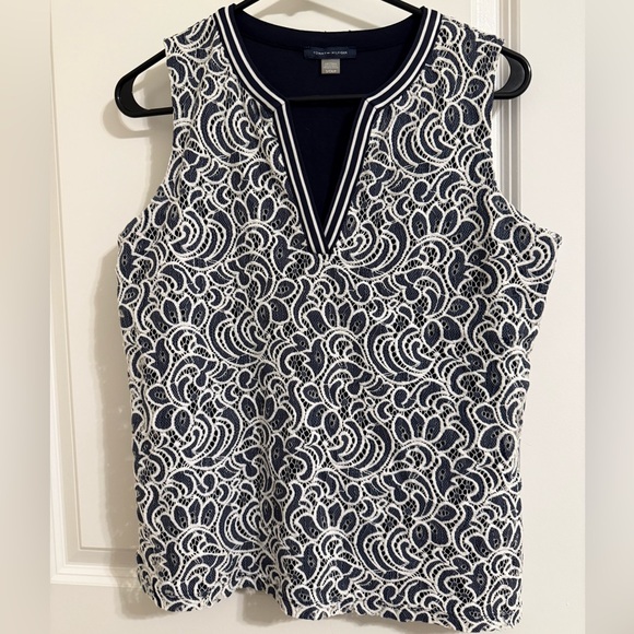 Tommy Hilfiger Tops - NWOT Tommy Hilfiger Navy and White Lace V-Neck Blouse